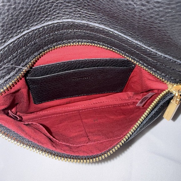 Hammitt VIP Sml Black Brushed Gold Red Zip Leather Clutch Crossbody Bag Purse - Picture 10 of 16